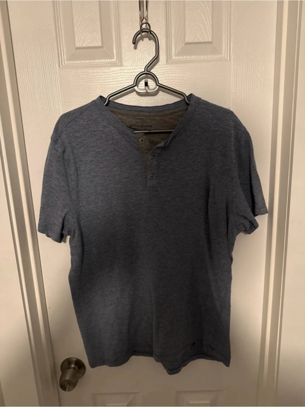 Men's Short-Sleeve Blue Henley Shirt with Button Placket